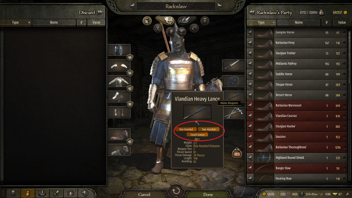 Broń musi posiadać oznaczenie Couch Lance. - M&B 2 Bannerlord: Jak opuścić lancę? - Mount and Blade 2 Bannerlord - poradnik do gry