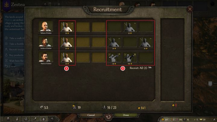 Możesz rekrutować podstawowych żołnierzy, jak i bardziej doświadczonych. - M&B 2 Bannerlord: Oddział - dowodzenie, zarządzanie - Mount and Blade 2 Bannerlord - poradnik do gry