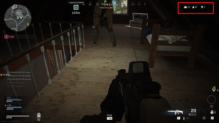 Po prawej stronie znajdziesz informacje na temat ilości zabójstw, które udało Ci się zdobyć w trakcie danego meczu, a także ilość pozostałych przy życiu graczy - Warzone: Interfejs rozgrywki - Call of Duty Warzone - poradnik do gry