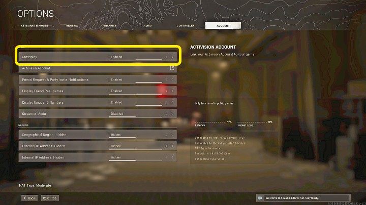 Rozgrywkę międzyplatformową (crossplay) w grze Warzone możecie włączyć w opcjach w zakładce konto (Account) - Warzone: Crossplay - czy jest dostępny? - Call of Duty Warzone - poradnik do gry