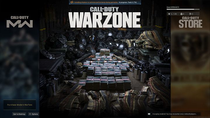 Po włączeniu gry Call of Duty Warzone na ekranie głównym pojawi się informacja o instalowaniu dodatkowych pakietów cieni - nie przerywaj tego procesu - Warzone: Wymagania sprzętowe - Call of Duty Warzone - poradnik do gry