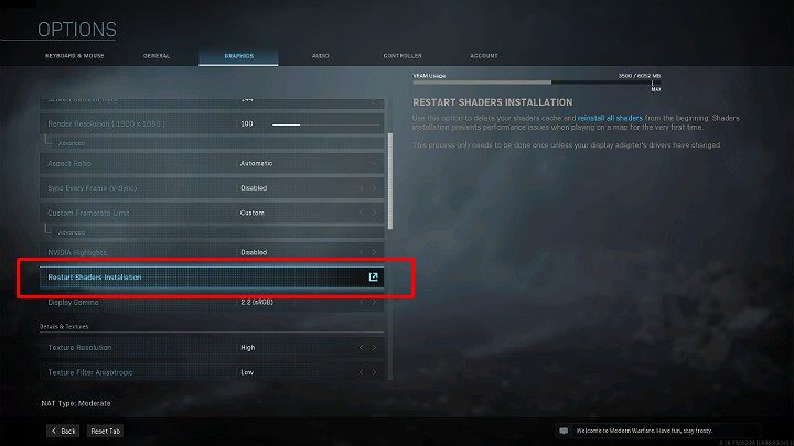 Wśród dostępnych opcji poszukaj Restar Shaders Instalation - Warzone: Wymagania sprzętowe - Call of Duty Warzone - poradnik do gry