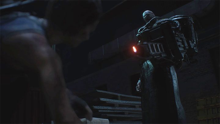 Nemesis zaatakuje Jill z zaskoczenia od razu przy próbie wyjścia z kanałów Sewers, czyli w momencie dotarcia do budynku do rozbiórki Demolition Site - Resident Evil 3: Miejsce rozbiórki solucja, opis przejścia - Resident Evil 3 - poradnik do gry
