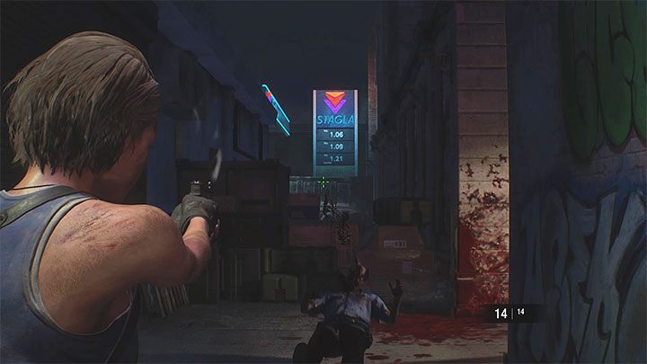 Uważaj na pierwszego zombiaka z dzielnicy Downtown, który pojawi się na wprost od Jill - Resident Evil 3: Śródmieście solucja, opis przejścia - Resident Evil 3 - poradnik do gry