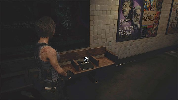 Poradnik do wytwarzania amunicji leży na ławce na stacji metra Redstone Street Station - Resident Evil 3: Stacja metra Redstone sekrety, znajdźki - Resident Evil 3 - poradnik do gry