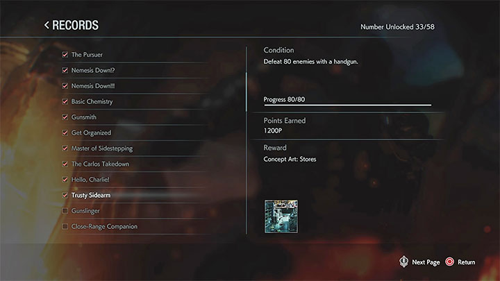 Pierwsza kategoria bonusów to Rekordy - Records - Resident Evil 3: Bonusy - jak odblokowywać? - Resident Evil 3 - poradnik do gry