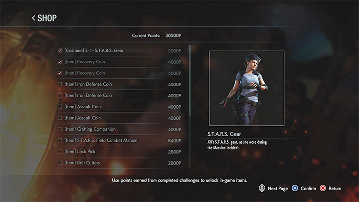 Druga kategoria bonusów to rzeczy do zakupienia w Sklepie - Shop - Resident Evil 3: Bonusy - jak odblokowywać? - Resident Evil 3 - poradnik do gry