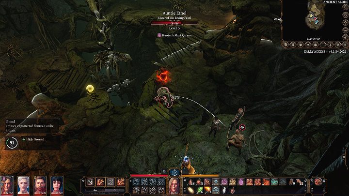 Gdy tylko Ciotka Ethel otrzyma obrażenia jej pozycja zostanie ujawniona jednak nie będzie ona wykonywać żadnych agresywnych akcji - nie będzie atakować jednak wciąż będzie mogła ruszać się nieco na boki i wykonywać rzuty obronne - Baldurs Gate 3: Jak pokonać Ciotkę Ethel (Zielona Wiedźma)? - Baldurs Gate 3 - poradnik do gry