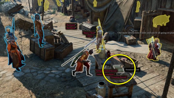 Wyjdźcie ze stodoły i zbadajcie księgę Spis darowizny (Donation Record) leżącą na stole obok strażnika - Baldurs Gate 3: Zbadaj podejrzane zabawki (Investigate the Suspicious Toys) w BG3 - opis przejścia - Baldurs Gate 3 - poradnik do gry