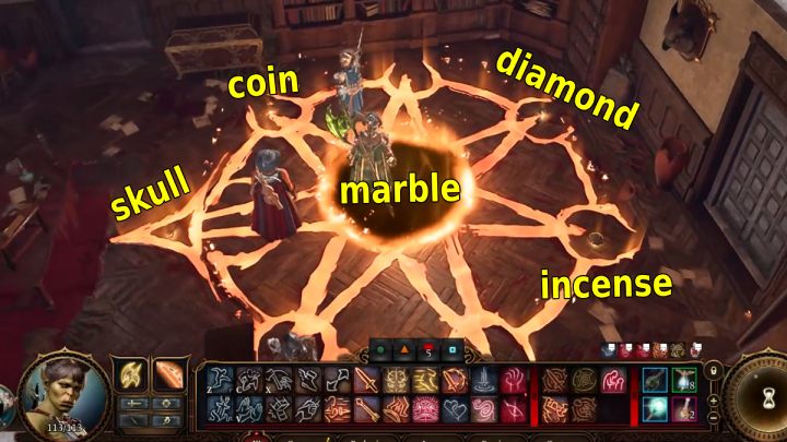 Aby otworzyć portal do Domu Nadziei (House of Hope), należy umieścić przedmioty z sakiewki od Halsik w następujące miejsca w pentagramie - Baldurs Gate 3: Jak dostać sie do Domu Nadziei (House of Hope) w BG3? - rytuał Halsik - Baldurs Gate 3 - poradnik do gry