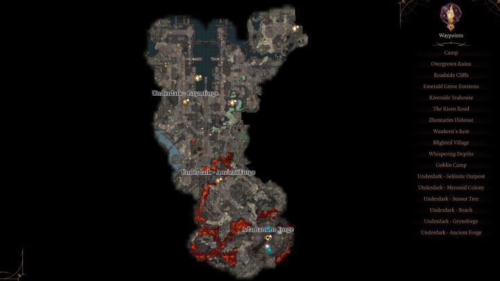 Kuźnia Gryma (Grymforge) jest podzielona na kilka regionów, w tym 2 punkty orientacyjne (Waypoints) - Baldurs Gate 3: Kuźnia Gryma (Grymforge) w BG3 - opis przejścia - Baldurs Gate 3 - poradnik do gry