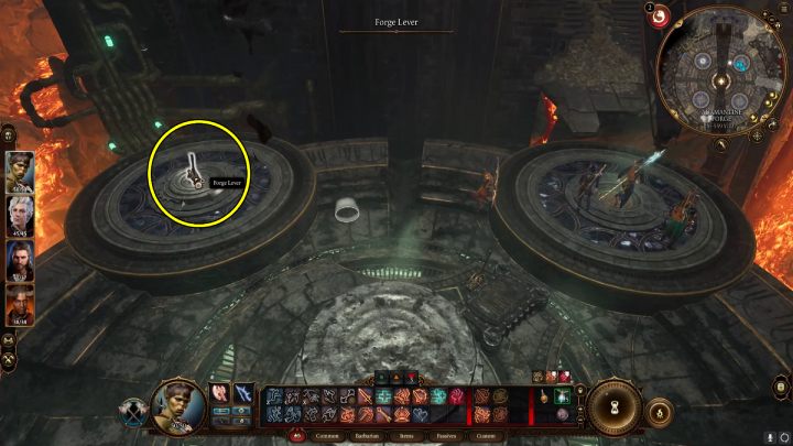 Zeskoczcie w dół i pociągnijcie za dźwignię na jednym z kół, aby uruchomić kowadło i zjechać w dół - Baldurs Gate 3: Kuźnia Gryma (Grymforge) w BG3 - opis przejścia - Baldurs Gate 3 - poradnik do gry