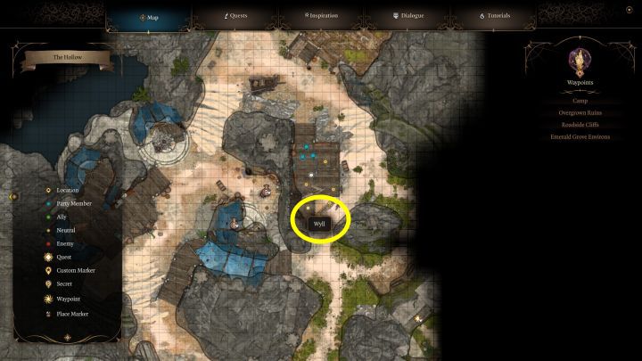 Po wkroczeniu do Gaju Druidów znajdźcie czarnoksiężnika w obszarze treningowym - pokazują go powyższe obrazki - Baldurs Gate 3: Jak zrekrutować Wylla w BG3? - Baldurs Gate 3 - poradnik do gry