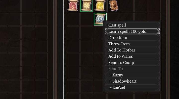 Zacznij od przeniesienia interesującego cię zwoju do inwentarza maga z twojej drużyny - Baldurs Gate 3: Jak uczyć się zaklęć? - Baldurs Gate 3 - poradnik do gry