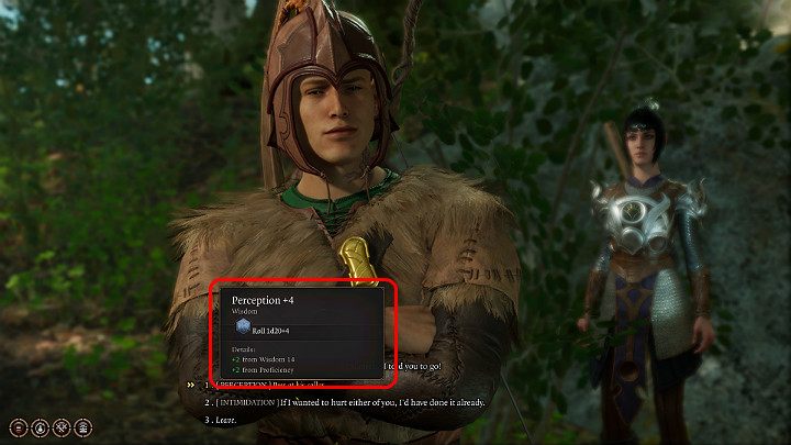 Powyższy screen obrazuje sytuację w której bohater w trakcie rozmowy chce skorzystać z umiejętności Perswazji - Baldurs Gate 3: Umiejętności (Skills) - Baldurs Gate 3 - poradnik do gry