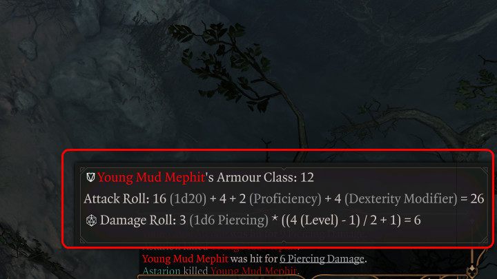 Na powyższym obrazku można zauważyć sytuację w której bohater zaatakował cel z Klasą Pancerza równej 12 punktów - Baldurs Gate 3: Walka - tury, inicjatywa postaci - Baldurs Gate 3 - poradnik do gry