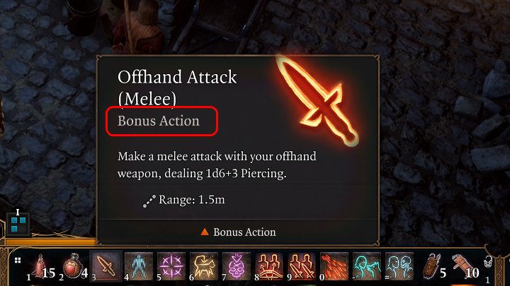 Jednym z przykładów ofensywnych Akcji dodatkowych jest Atak bez namysłu (Offhand Attack) do którego postać otrzyma dostęp po wyposażeniu jej w dwie bronie jednoręczne (np - Baldurs Gate 3: Walka - tury, inicjatywa postaci - Baldurs Gate 3 - poradnik do gry