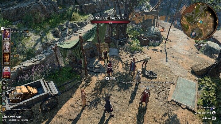 Wyjdźcie z budynku i kierujcie się w stronę uchodźców - porozmawiajcie z samotnym mężczyzną z powyższego screena - pchnie to questa Shadowheart do przodu Daughter of Darkness - Baldurs Gate 3: Akt 3 Rivington - Baldurs Gate 3 - poradnik do gry