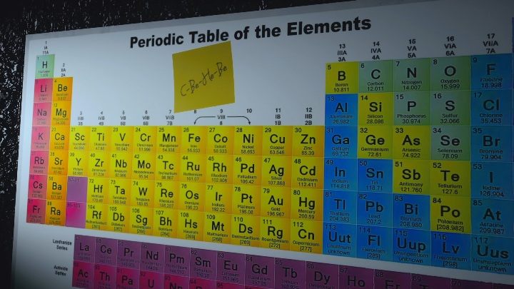 Twoim zadaniem jest poprawne odczytanie wartości z tablicy Mendelejewa - Moons of Madness: Księga - jak zdobyć? - Moons of Madness - poradnik do gry