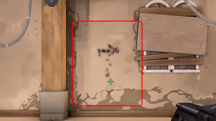 Na powyższym obrazku przedstawiono przykładowy rozrzut pocisków broni Bulldog dostępnej w grze Valorant - Valorant: Karabiny - Valorant - poradnik do gry