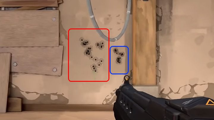 Na powyższym obrazku przedstawiono przykładowy rozrzut pocisków broni Ares dostępnej w grze Valorant - Valorant: Broń ciężka - Valorant - poradnik do gry