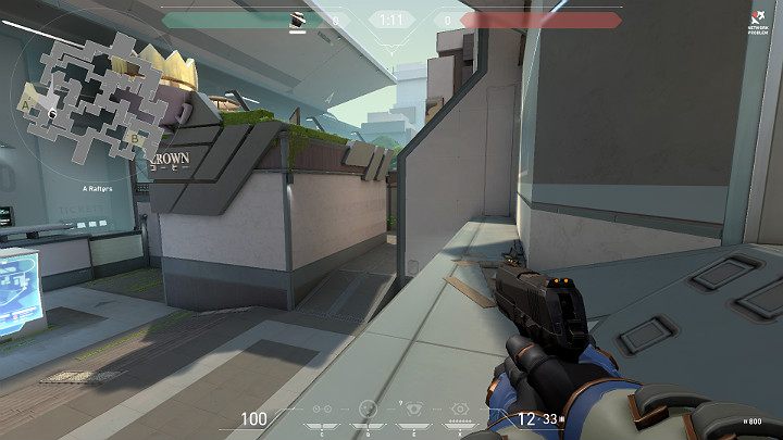 Na powyższym obrazku widać postać, która stoi w punkcie A Rafters (A Heaven) - Valorant: Split - mapa, callouts dla obrońców i atakujących - Valorant - poradnik do gry