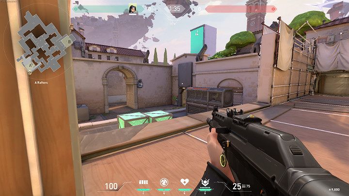 Na powyższym obrazku widać postać, która stoi w punkcie A Rafters - Valorant: Ascent - mapa, callouts dla obrońców i atakujących - Valorant - poradnik do gry