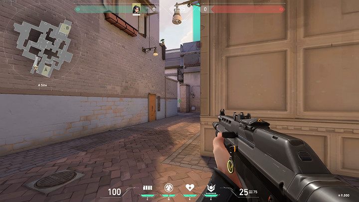 Na powyższym obrazku widać postać, która mierzy w kierunku przejścia na A Lobby - Valorant: Ascent - mapa, callouts dla obrońców i atakujących - Valorant - poradnik do gry