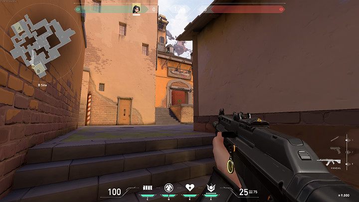 B Back to bardzo defensywna pozycja, która daje Graczowi możliwość kontrolowania obydwu przejść na miejsce podłożenia ładunku: od strony B Main oraz z Mida przez schody - Valorant: Ascent - mapa, callouts dla obrońców i atakujących - Valorant - poradnik do gry