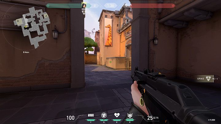 Na powyższym obrazku można zauważyć Gracza, który patrzy z wyjścia korytarza B Main - Valorant: Ascent - mapa, callouts dla obrońców i atakujących - Valorant - poradnik do gry