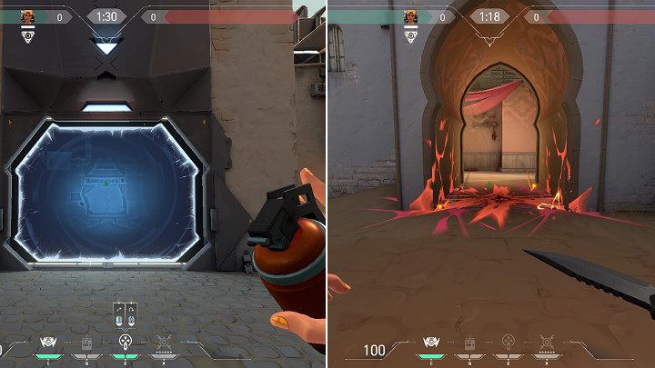 Raze stoi przy portalu prowadzącym z punktu podłożenia Spikea A po czym przerzuca przez portal dwa granaty, które eksplodują na tzw - Valorant: Portale - czym są, jak działają, zastosowanie - Valorant - poradnik do gry