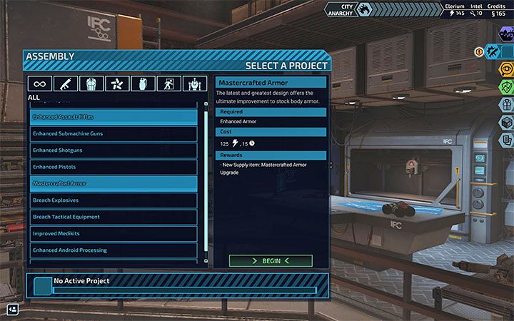 Elerium używane jest do finansowania nowych technologii w zakładce Assembly w menu miasta - XCOM Chimera Squad: Surowce - jakie zastosowania? - XCOM Chimera Squad - poradnik do gry