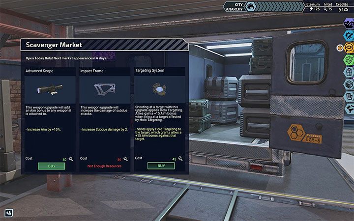 Od momentu zaliczenia sytuacji powiązanej z targiem Scavenger Market może on pojawiać się raz na kilka dni na ekranie miasta - XCOM Chimera Squad: Ekran miasta - porady - XCOM Chimera Squad - poradnik do gry