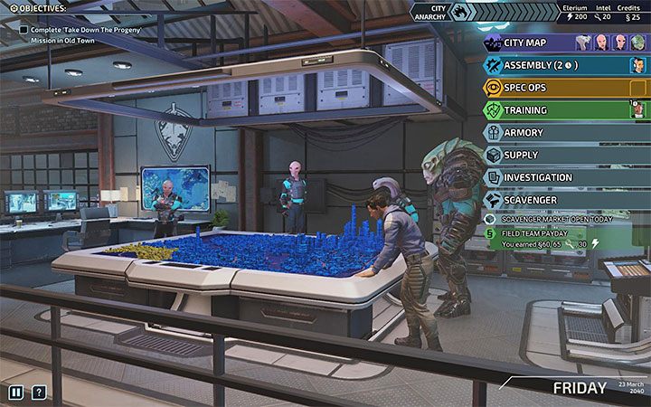 Sztab operacyjny odwiedza się w przerwach pomiędzy zaliczaniem misji i jest on odpowiednikiem menu globu z poprzednich odsłon serii XCOM - XCOM Chimera Squad: Centrum dowodzenia - Miasto 31 - XCOM Chimera Squad - poradnik do gry