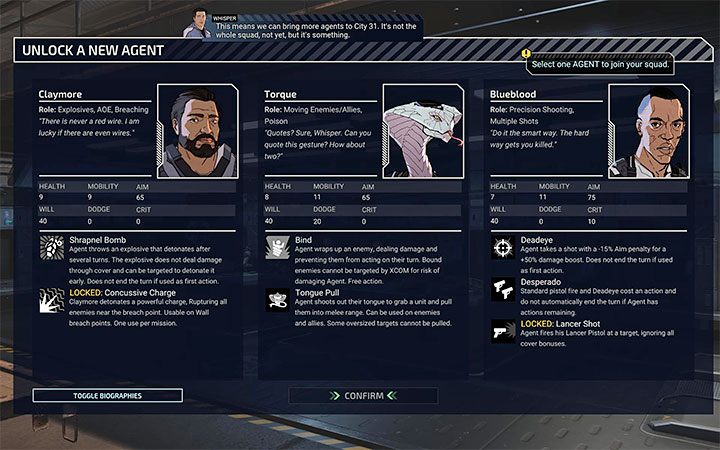 Oddział Chimera składa się z 11 głównych postaci - są to zarówno ludzie, jak i kosmici reprezentujący różne rasy znane z poprzednich części serii XCOM - XCOM Chimera Squad: Oddział Chimera - XCOM Chimera Squad - poradnik do gry