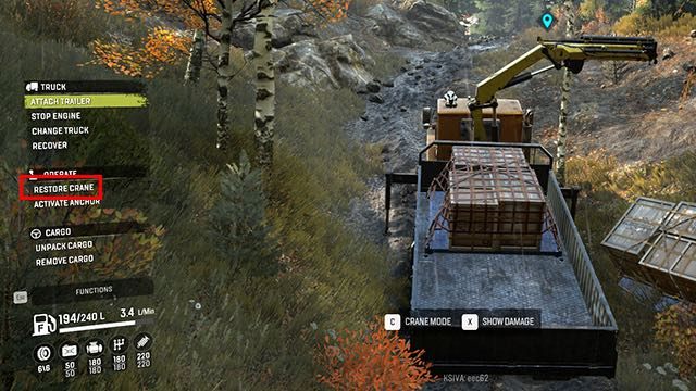 Po umieszczeniu ładunku na pace musisz jeszcze potwierdzić jego załadowanie, by nie spadł po drodze i był możliwy do automatycznego rozładunku w miejscu docelowy - SnowRunner: Dźwig - działanie, jak używać - SnowRunner - poradnik do gry