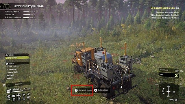 Gdy dotrzesz na miejsce wystarczy przejść do menu funkcji i wybrać rozpocznij wibracje sejsmiczne (Start seismic vibrations) - SnowRunner: Kamieniołom, Rosja - jak odblokować? - SnowRunner - poradnik do gry