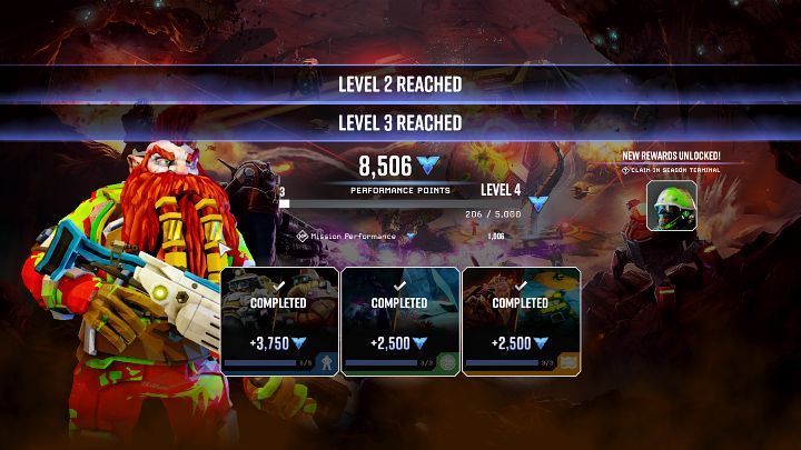 Po skończonej misji Gracze otrzymują określoną ilość punktów wydajności (Performance Points), a także nagrody za przekroczenie kolejnego poziomu przepustki sezonowej - Deep Rock Galactic: Przepustka sezonowa (Performance Pass) - Deep Rock Galactic - poradnik do gry