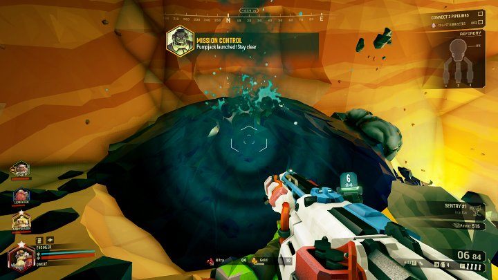 Pierwszą czynnością, którą należy wykonać jest zlokalizowanie źródła Liquid Morkite (gęsty gejzer niebieskiej cieczy) i wezwanie studni (Pumpjack) - Deep Rock Galactic: On-Site Refining - główny cel misji - Deep Rock Galactic - poradnik do gry