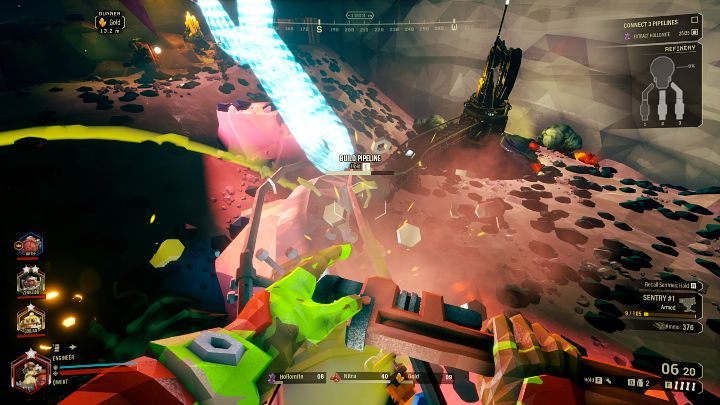 Następnie należy zbudować sieć rurociągów od platformy rafineryjnej do wcześniej wezwanej stacji przepompowej Pumpjack - Deep Rock Galactic: On-Site Refining - główny cel misji - Deep Rock Galactic - poradnik do gry