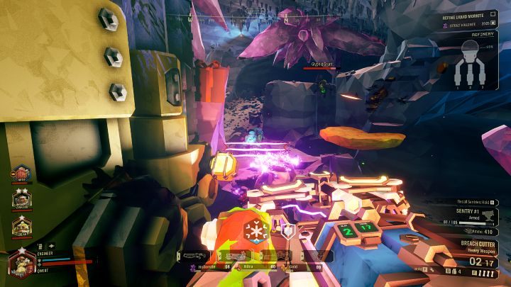 Gdy wszystkie trzy rury zostaną doprowadzone do Pumpjack, można aktywować proces wydobycia przyciskiem na platformie rafineryjnej - Deep Rock Galactic: On-Site Refining - główny cel misji - Deep Rock Galactic - poradnik do gry