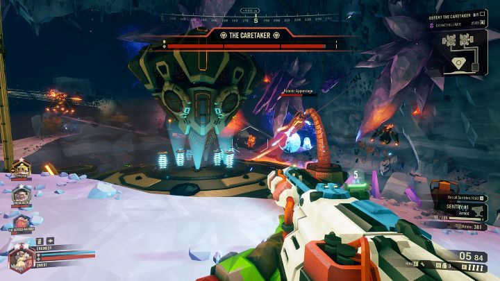 Przez cały czas będziecie musieli niszczyć roboty walczące w imieniu The Caretaker, aby boss stał się wrażliwy - dopiero wtedy będziecie mogli wyrządzić mu jakiekolwiek obrażenia - Deep Rock Galactic: Industrial Sabotage - główny cel misji - Deep Rock Galactic - poradnik do gry
