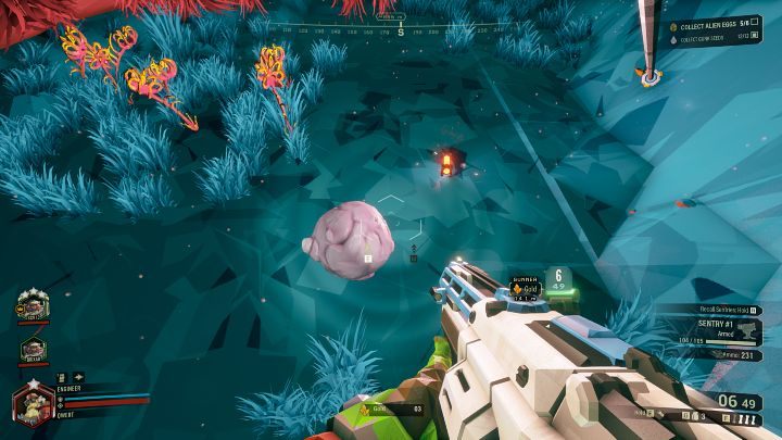 Gunk Seeds to charakterystyczne rośliny w kształcie szarych worków, zwisające ze sklepień jaskiń - Deep Rock Galactic: Gunk Seed - roślina, zasób - Deep Rock Galactic - poradnik do gry