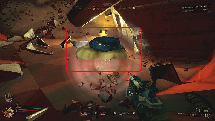 Na powyższym obrazku można zauważyć jeden z dodatkowych zasobów, Alien Fosil, który należy zebrać, aby zaliczyć zadanie poboczne w trakcie wykonywania misji wydobywczej - Deep Rock Galactic: Mining Expeditions - poboczne cele misji - Deep Rock Galactic - poradnik do gry