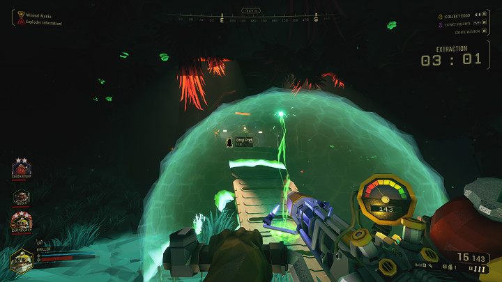 Na przeprowadzenie ewakuacji przewidziano dokładnie 5 minut i jeśli Gracze nie zmieszczą się w wyznaczonym limie czasowym misja zakończy się fiaskiem - Deep Rock Galactic: Egg Hunt - zakończenie misji, ewakuacja - Deep Rock Galactic - poradnik do gry