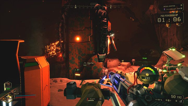 Gdy paliwo zostanie przelane do zbiorników rozpocznie się proces uruchamiania pojazdu ewakuacyjnego który trwa 1 minutę i 30 sekund - Deep Rock Galactic: Salvage Operation - zakończenie misji, ewakuacja - Deep Rock Galactic - poradnik do gry