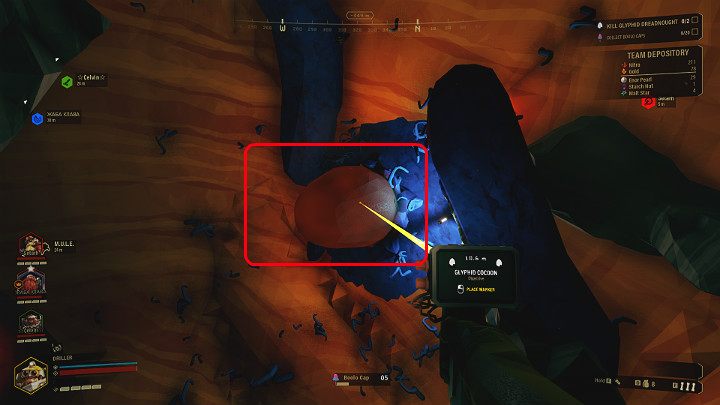 Kokony Obcych umiejscowione są zazwyczaj na ścianach i sufitach, ale mogą także wyrastać z ziemi - Deep Rock Galactic: Elimination - główny cel misji - Deep Rock Galactic - poradnik do gry