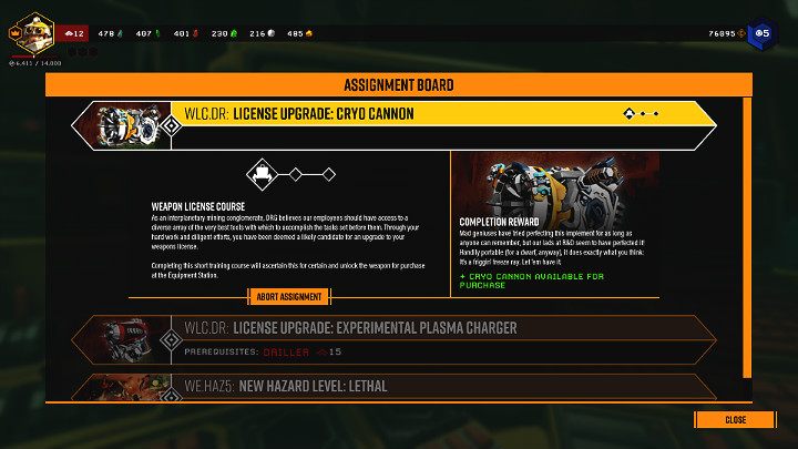 Zadanie na alternatywną broń główną można przyjąć na 10 poziomie doświadczenia postaci, a zadanie na alternatywną broń pomocniczą odblokowuje się po wbiciu 15 levelu - Deep Rock Galactic: Broń alternatywna - jak odblokować? - Deep Rock Galactic - poradnik do gry
