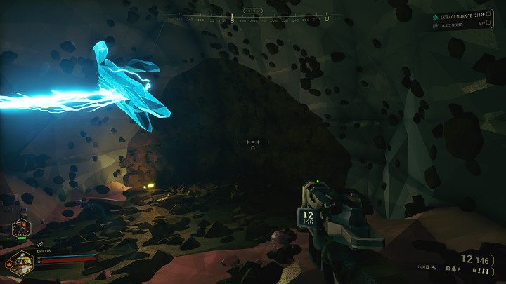 Na powyższym obrazku można zauważyć ścianę z brązowego piasku, która łączy jedną część jaskini z drugą - Deep Rock Galactic: Mining Expeditions - struktura jaskiń - Deep Rock Galactic - poradnik do gry