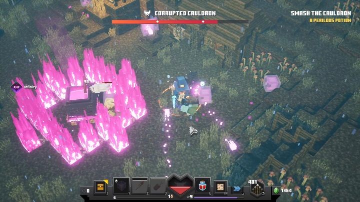 Pamiętaj jednak, że wokół przeciwnika teren jest nierówny - Minecraft Dungeons: Corrupted Cauldron, boss - jak pokonać? Opis walki - Minecraft Dungeons - poradnik do gry